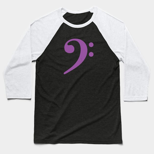 Bass Player Gift - Distressed Purple Bass Clef Baseball T-Shirt by Elsie Bee Designs